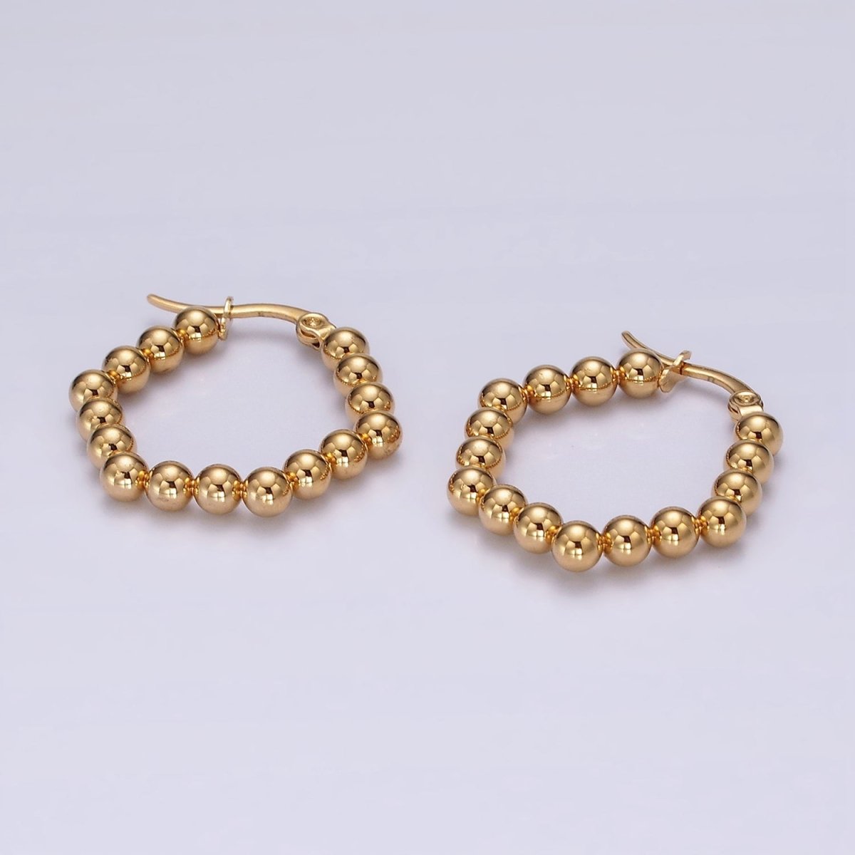 Stainless Steel Beaded Bubble Hexagonal Latch Hoop Earrings | AE334 - DLUXCA