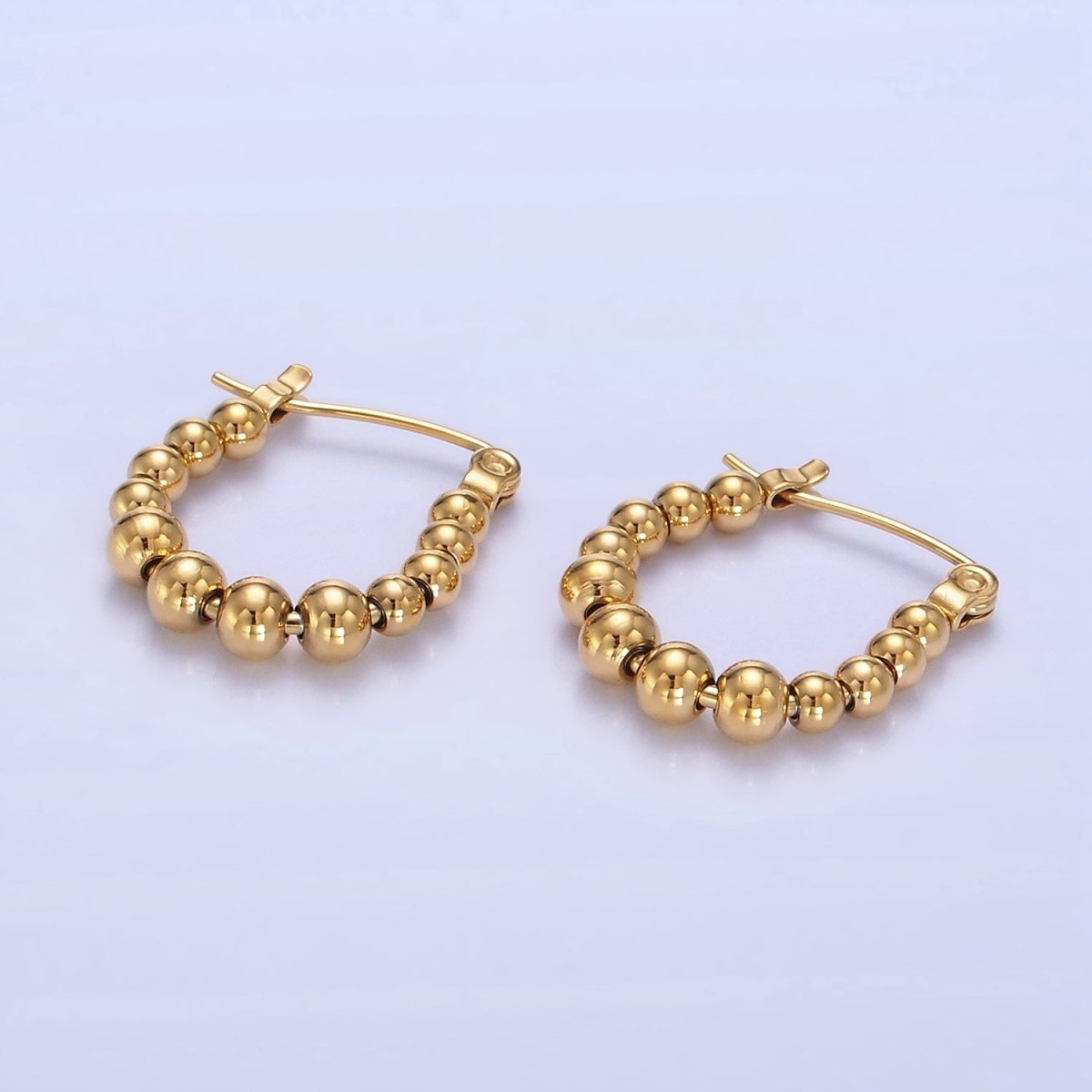 Stainless Steel Beaded Bubble Latch Hoop Earrings in Gold & Silver | AB1394 AB1395 - DLUXCA