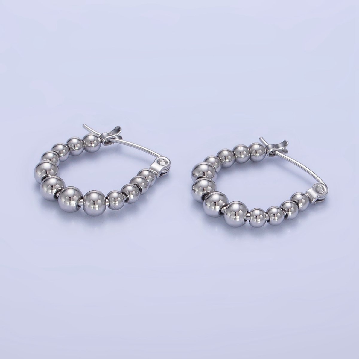 Stainless Steel Beaded Bubble Latch Hoop Earrings in Gold & Silver | AB1394 AB1395 - DLUXCA