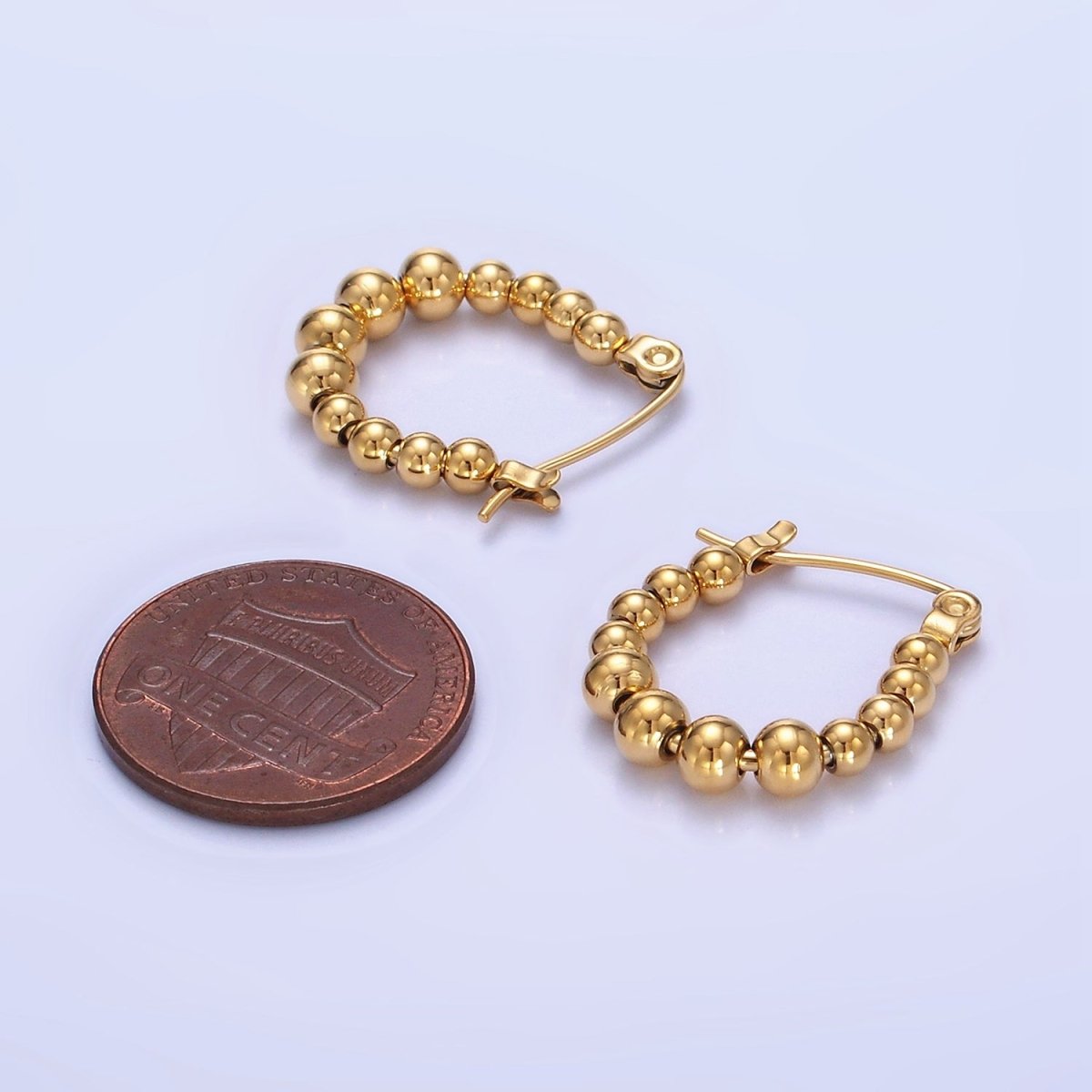 Stainless Steel Beaded Bubble Latch Hoop Earrings in Gold & Silver | AB1394 AB1395 - DLUXCA