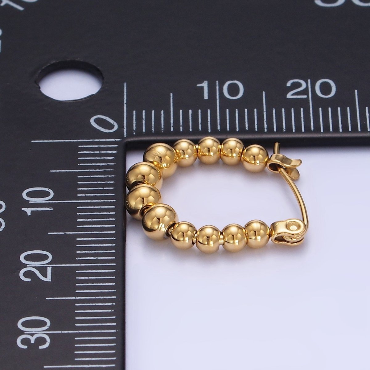 Stainless Steel Beaded Bubble Latch Hoop Earrings in Gold & Silver | AB1394 AB1395 - DLUXCA