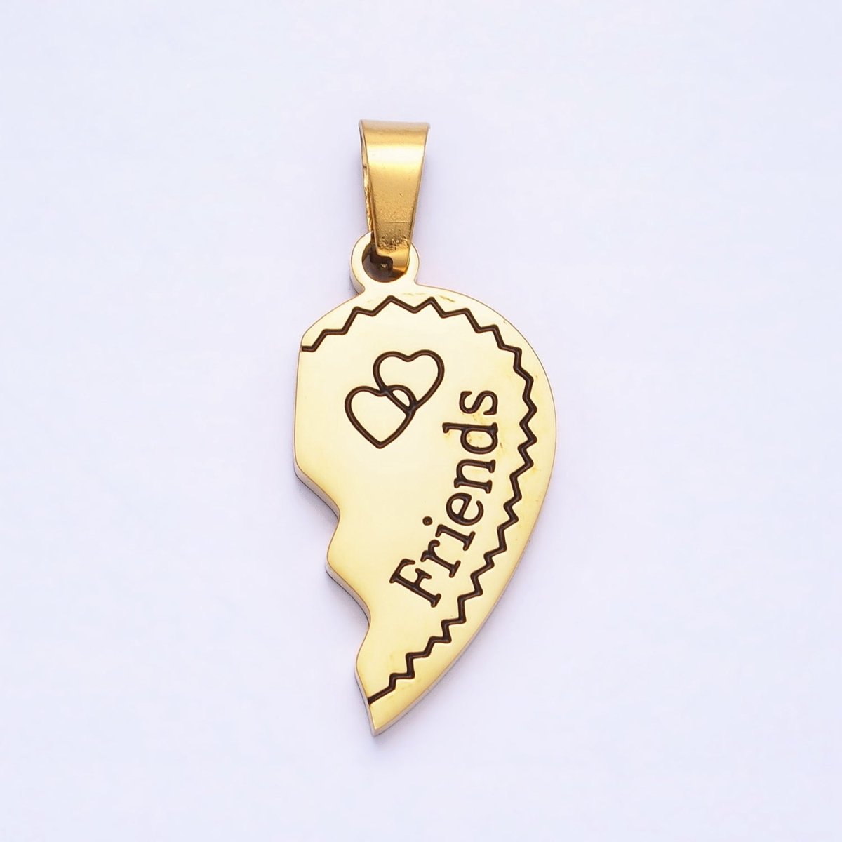 Stainless Steel "Best Friend" Script Engraved Hearts Mixed Metal Friendship Pendant Set | P-1128 - DLUXCA