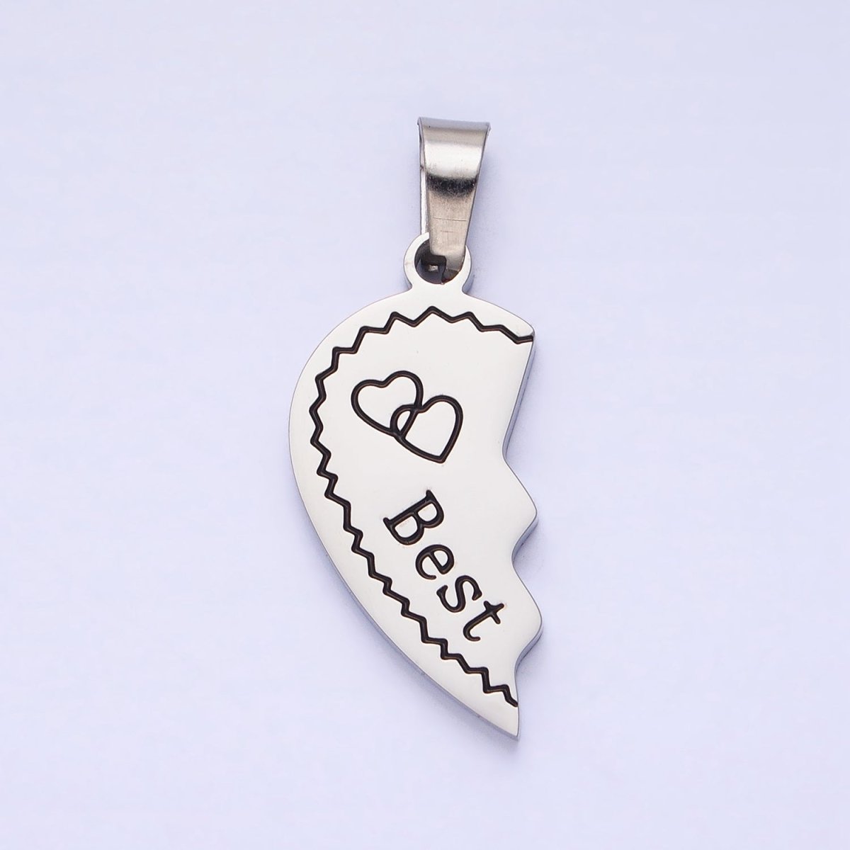Stainless Steel "Best Friend" Script Engraved Hearts Mixed Metal Friendship Pendant Set | P-1128 - DLUXCA