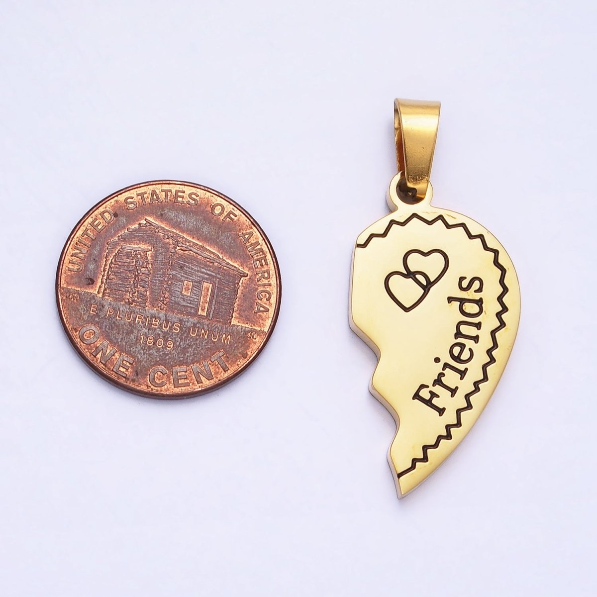 Stainless Steel "Best Friend" Script Engraved Hearts Mixed Metal Friendship Pendant Set | P-1128 - DLUXCA