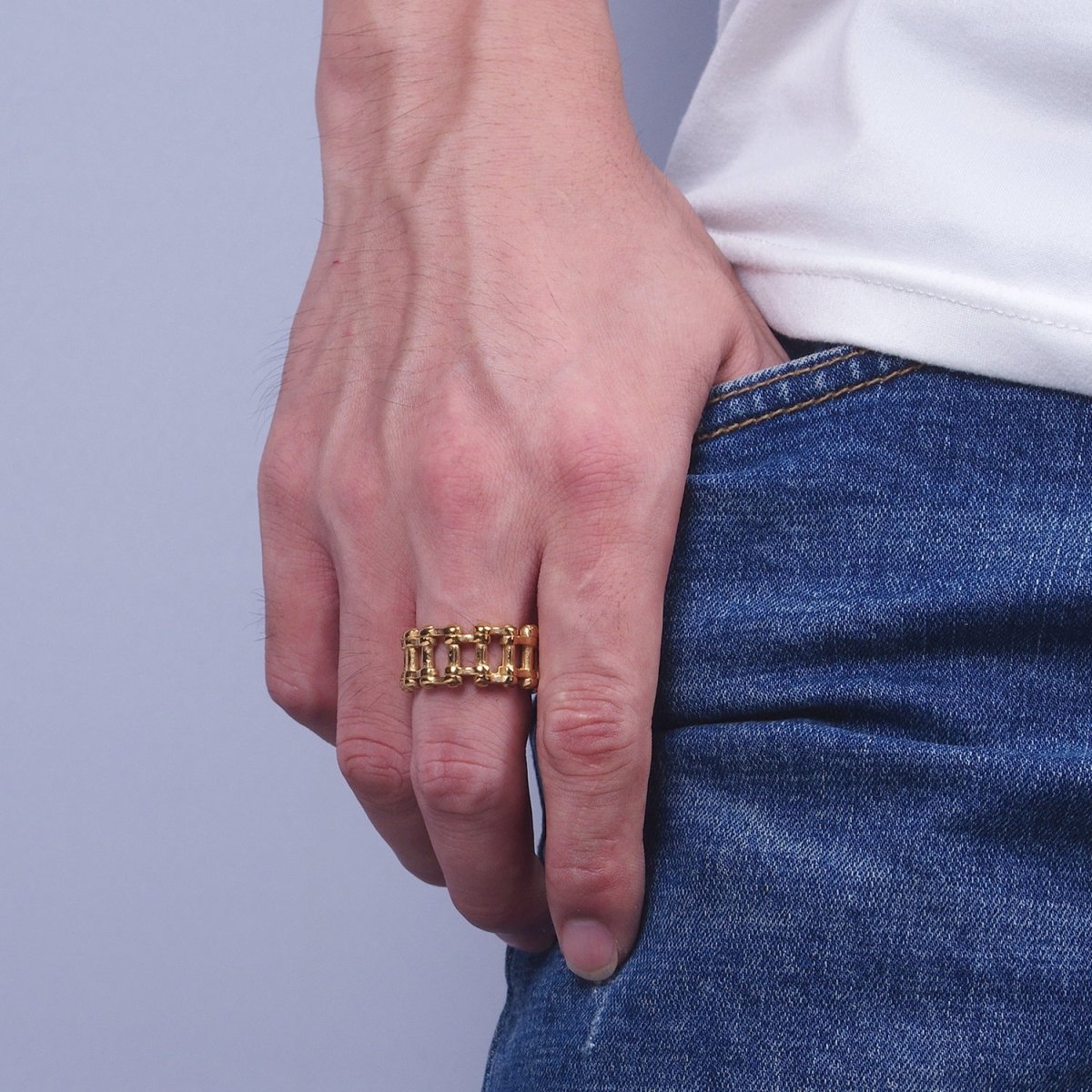 Stainless Steel Bicycle Chain Ring Band In Silver & Gold | Y-402 ~ Y405, Y-438 ~ Y-441 - DLUXCA