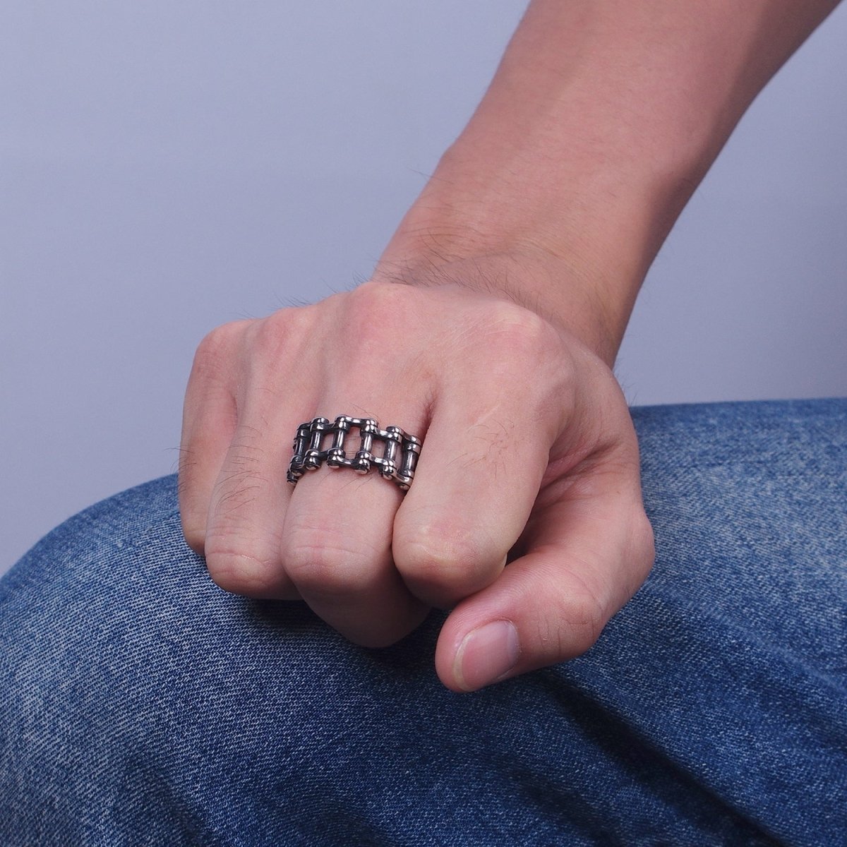 Stainless Steel Bicycle Chain Ring Band In Silver & Gold | Y-402 ~ Y405, Y-438 ~ Y-441 - DLUXCA