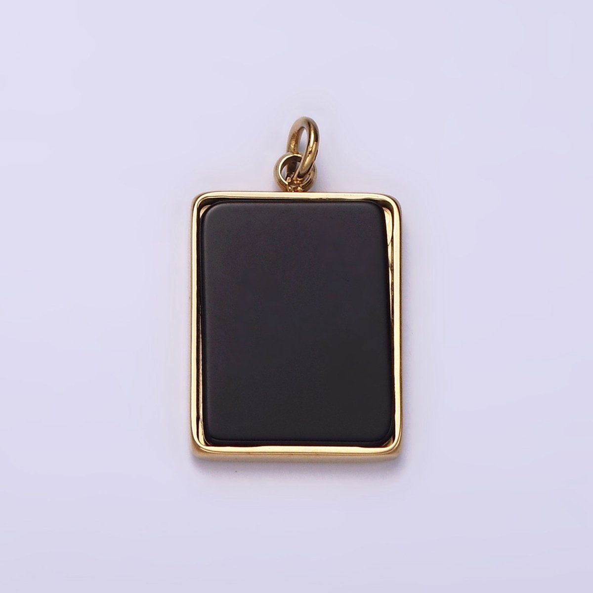 Stainless Steel Black Acrylic Rectangular Tag Bezel Charm in Gold & Silver | P1312 P1313 - DLUXCA
