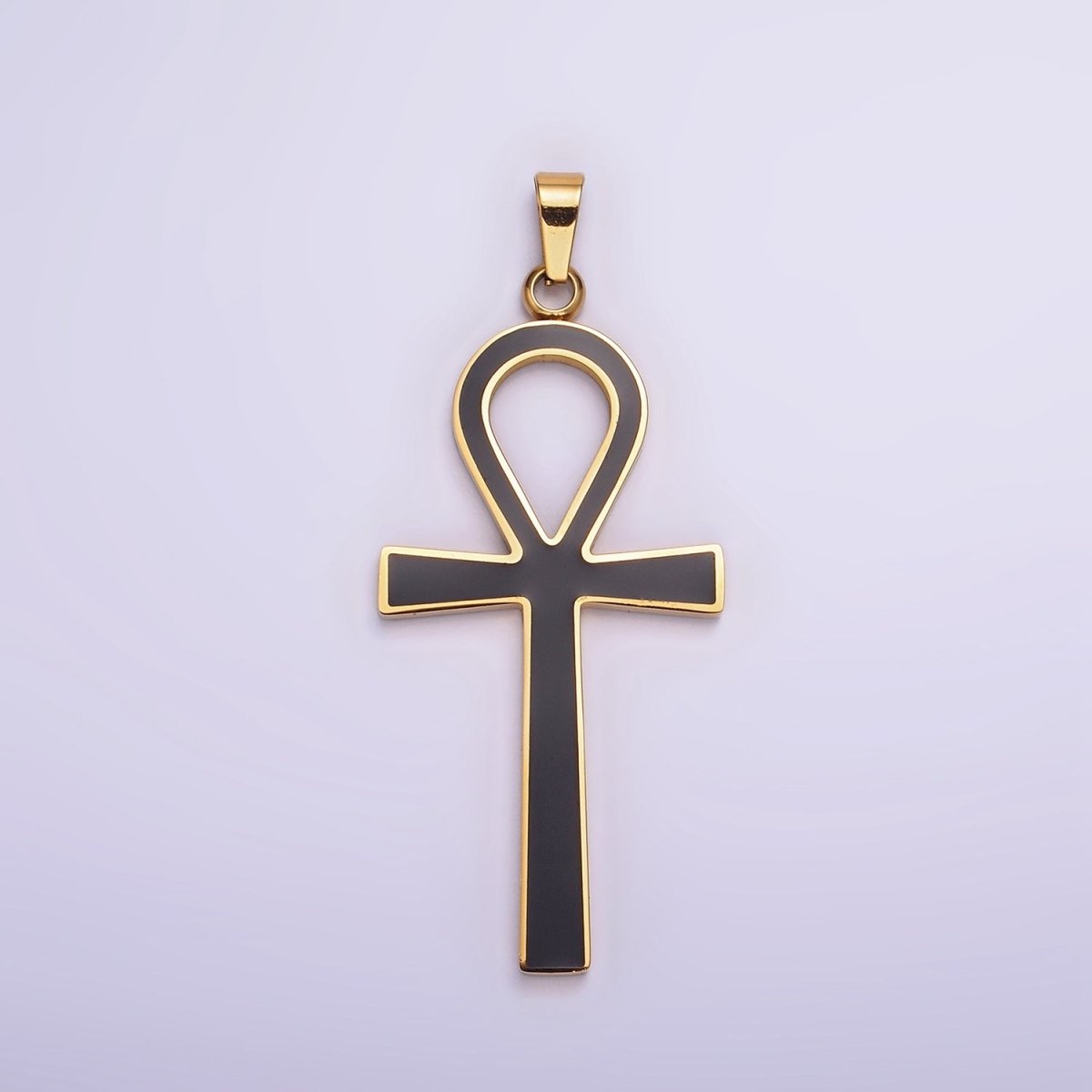 Stainless Steel Black Enamel Lined Egyptian Ankh Cross Pendant in Gold & Silver | P-755 P-756 - DLUXCA