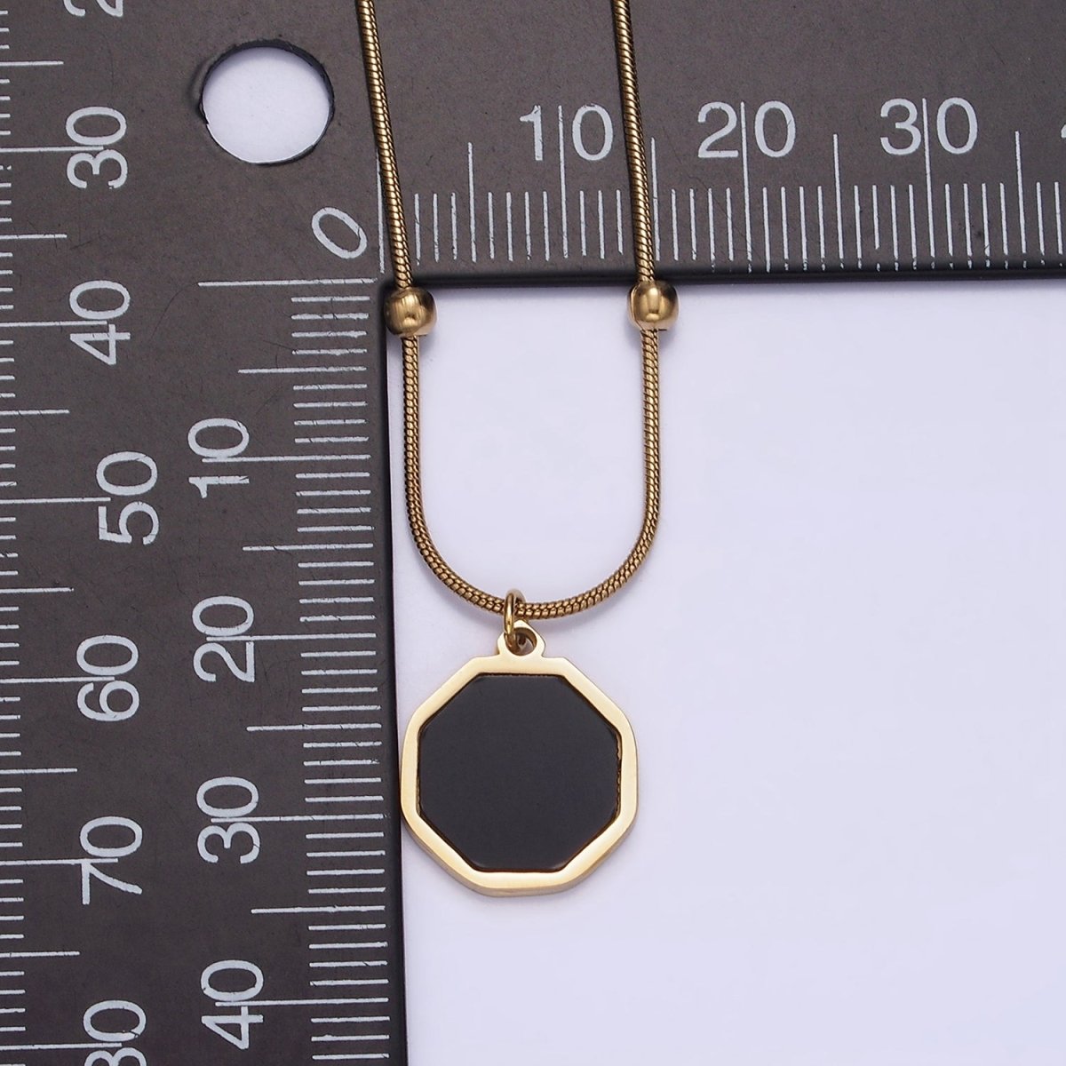 Stainless Steel Black Hexagonal Charm 17 Inch Satellite Snake Chain Necklace | WA-2035 Clearance Pricing - DLUXCA