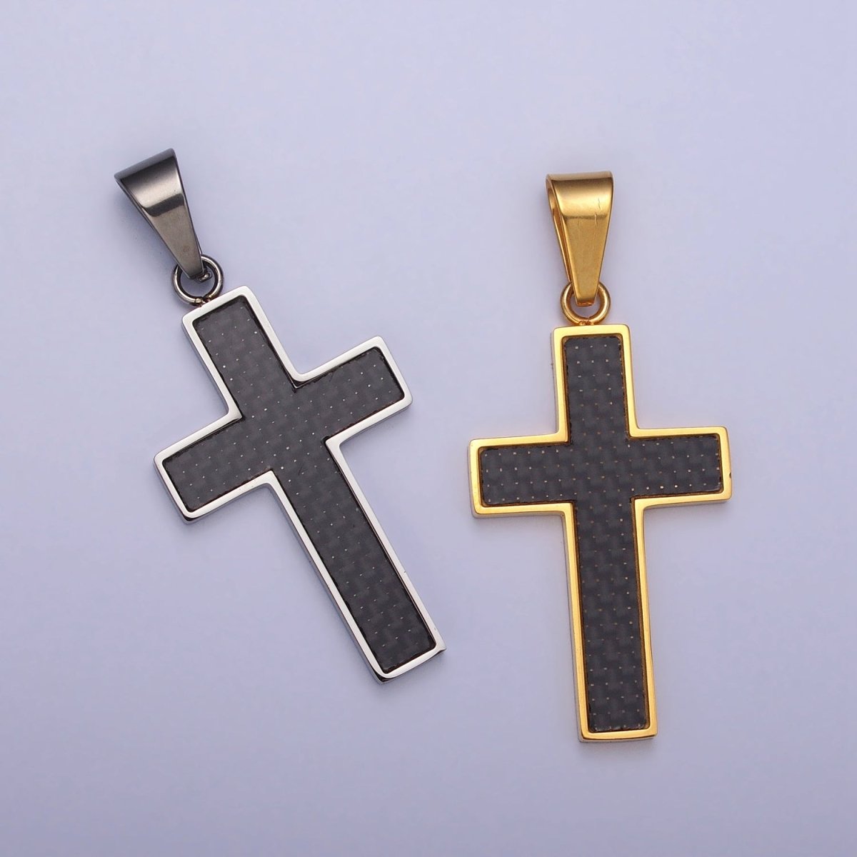 Stainless Steel Black Latin Cross Religious 43.5mm Pendant in Gold & Silver | P-1125 - DLUXCA