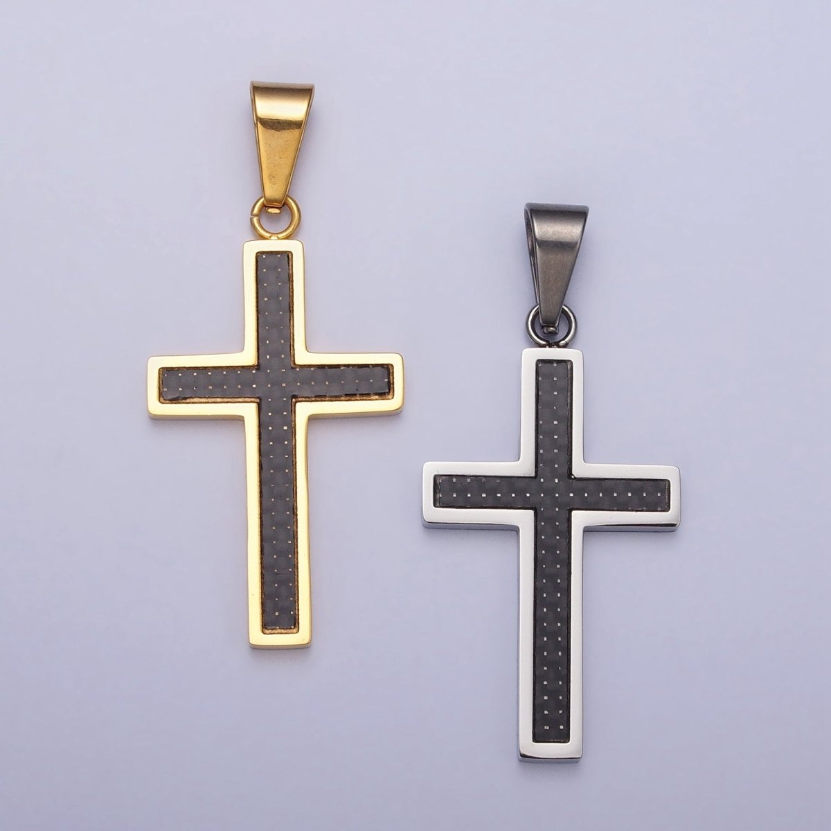 Stainless Steel Black Latin Cross Religious 44mm Pendant in Gold & Silver J-570 J-574 - DLUXCA