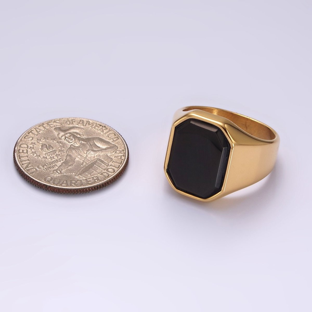 Stainless Steel Black Onyx Edged Men Signet Ring in Gold & Silver | O1249 - O1254 - DLUXCA