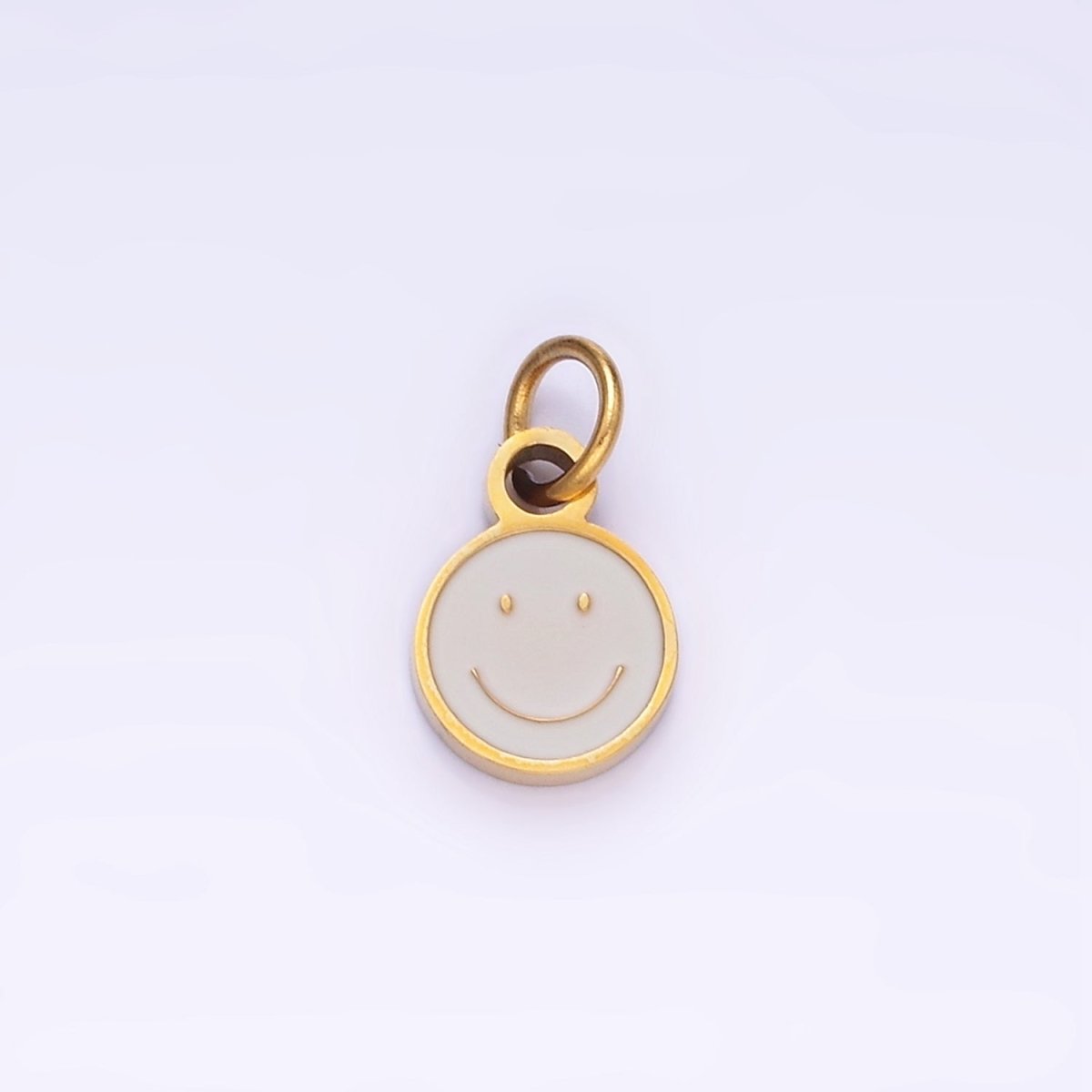 Stainless Steel Black, Pink, White Enamel Smiley Face Round Charm | P954 - DLUXCA