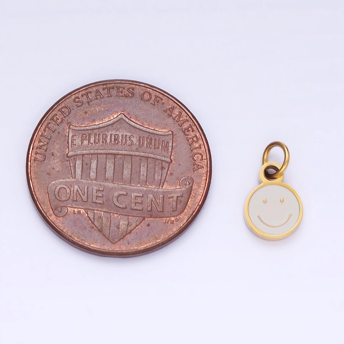 Stainless Steel Black, Pink, White Enamel Smiley Face Round Charm | P954 - DLUXCA