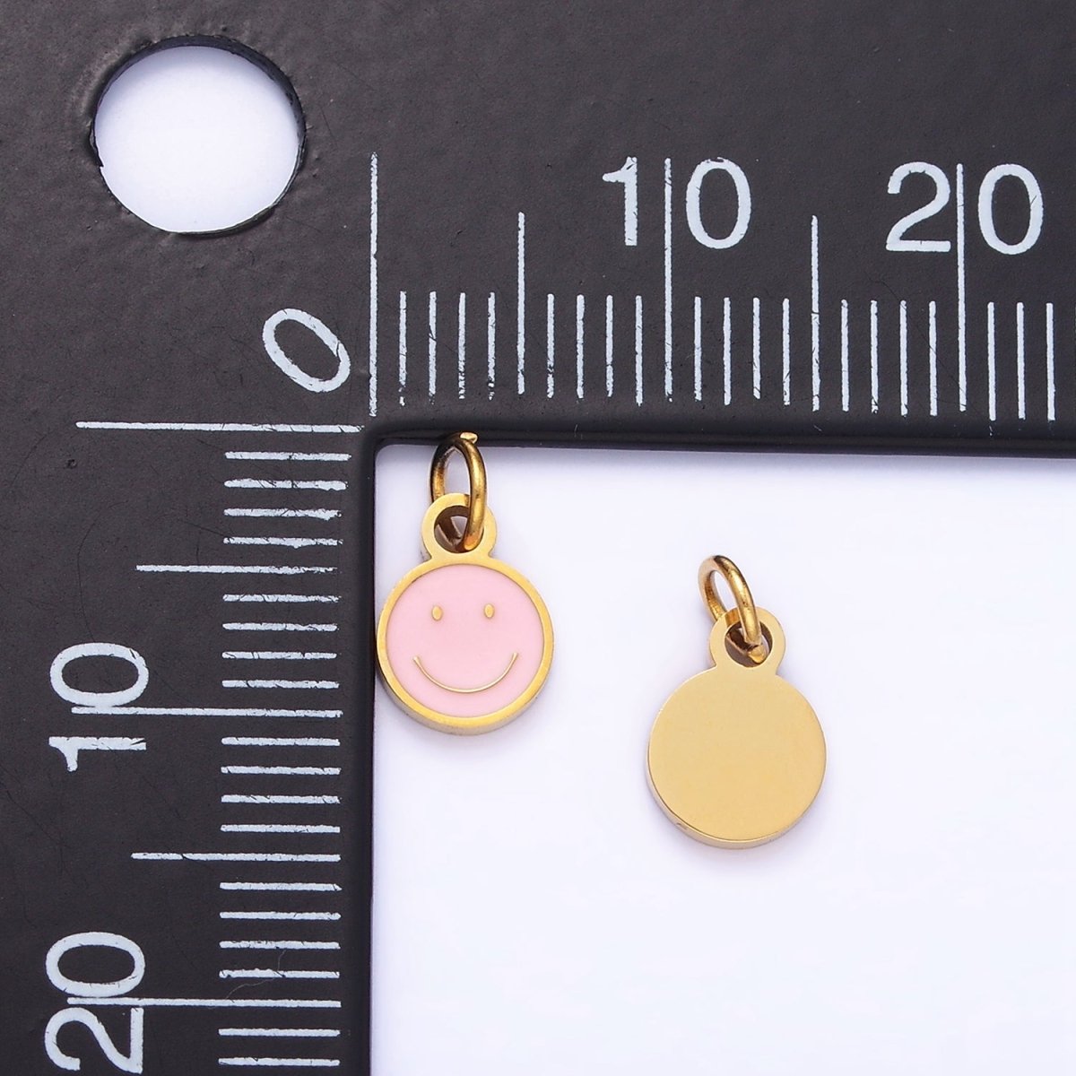 Stainless Steel Black, Pink, White Enamel Smiley Face Round Charm | P954 - DLUXCA