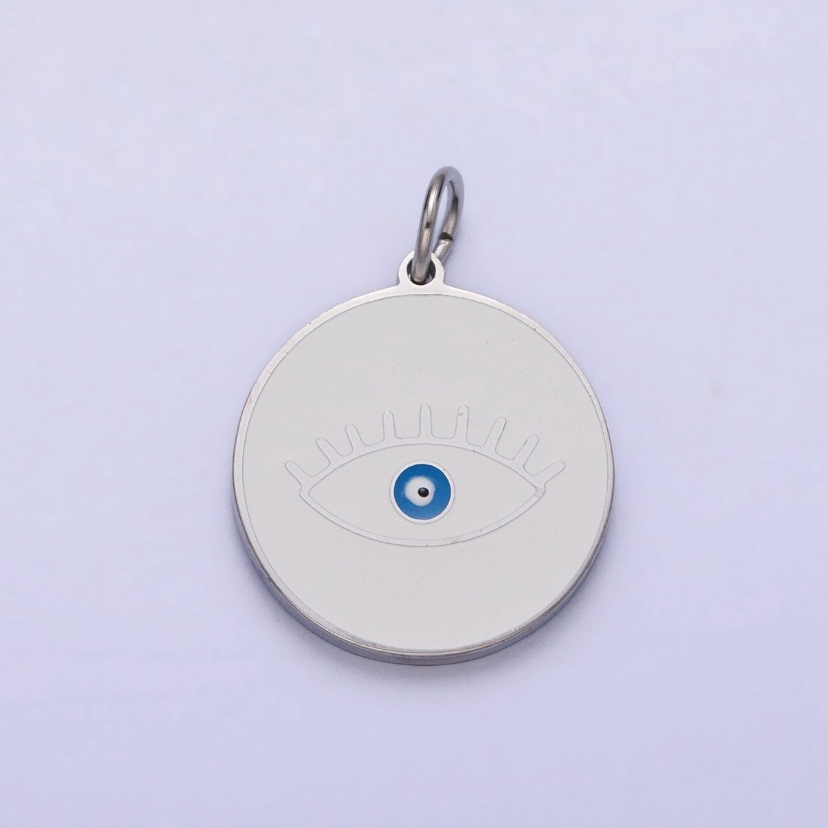 Stainless Steel Blue-Eyed Evil Eye White, Black, Red Round Charm in Gold & Silver | P-1222 P-1223 P-1224 P-1225 P-1226 P-1227 - DLUXCA