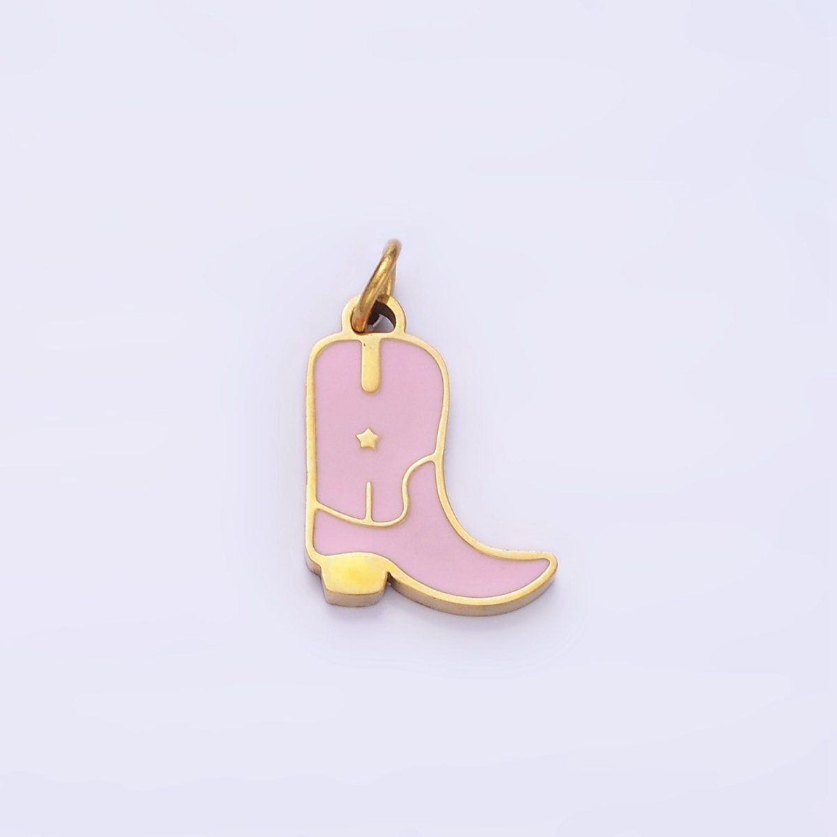 Stainless Steel Blue, Pink Enamel Star Cowboy Boots Shoes Charm | P959 - DLUXCA