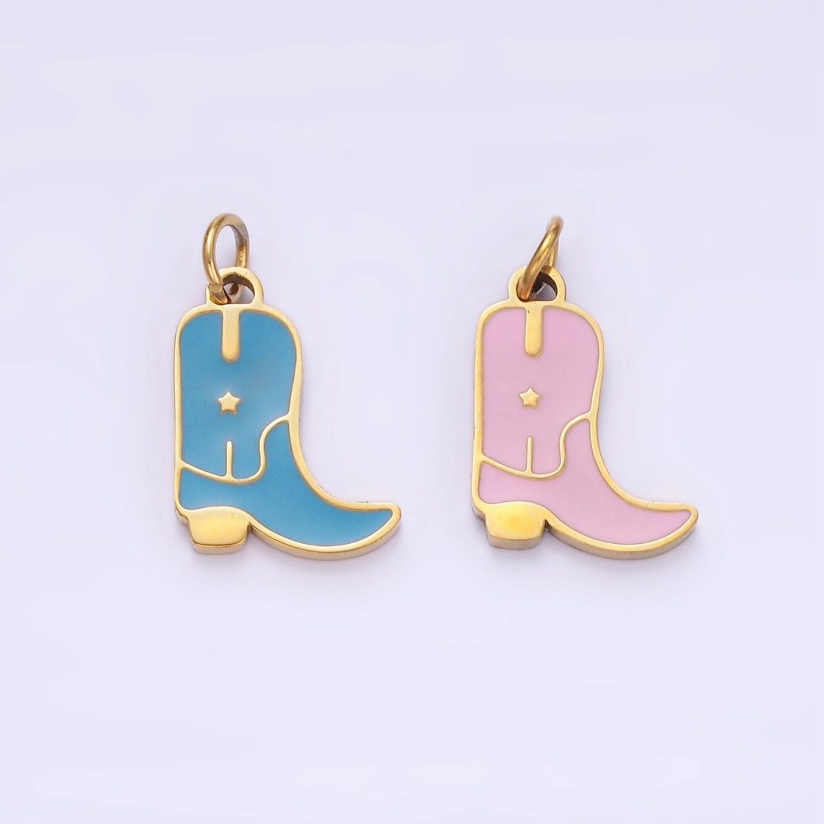 Stainless Steel Blue, Pink Enamel Star Cowboy Boots Shoes Charm | P959 - DLUXCA