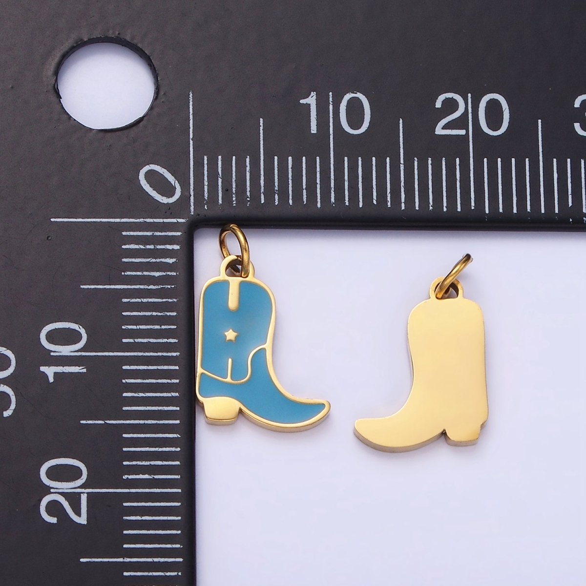 Stainless Steel Blue, Pink Enamel Star Cowboy Boots Shoes Charm | P959 - DLUXCA