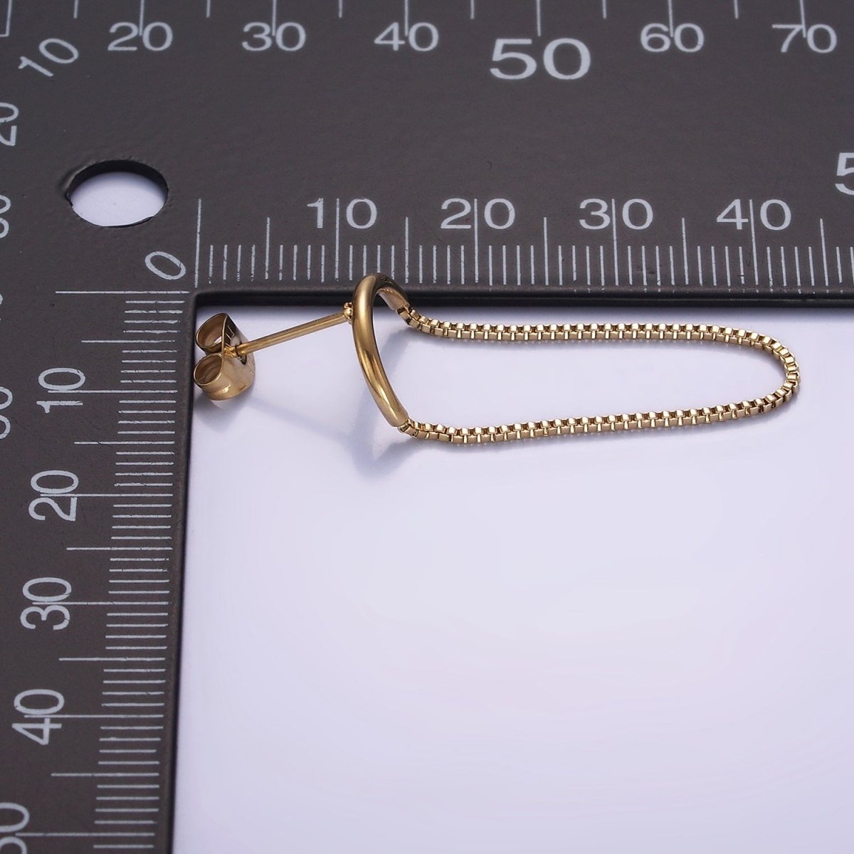 Stainless Steel Box Chain Curved Minimalist Stud Earrings | AB1153 - DLUXCA