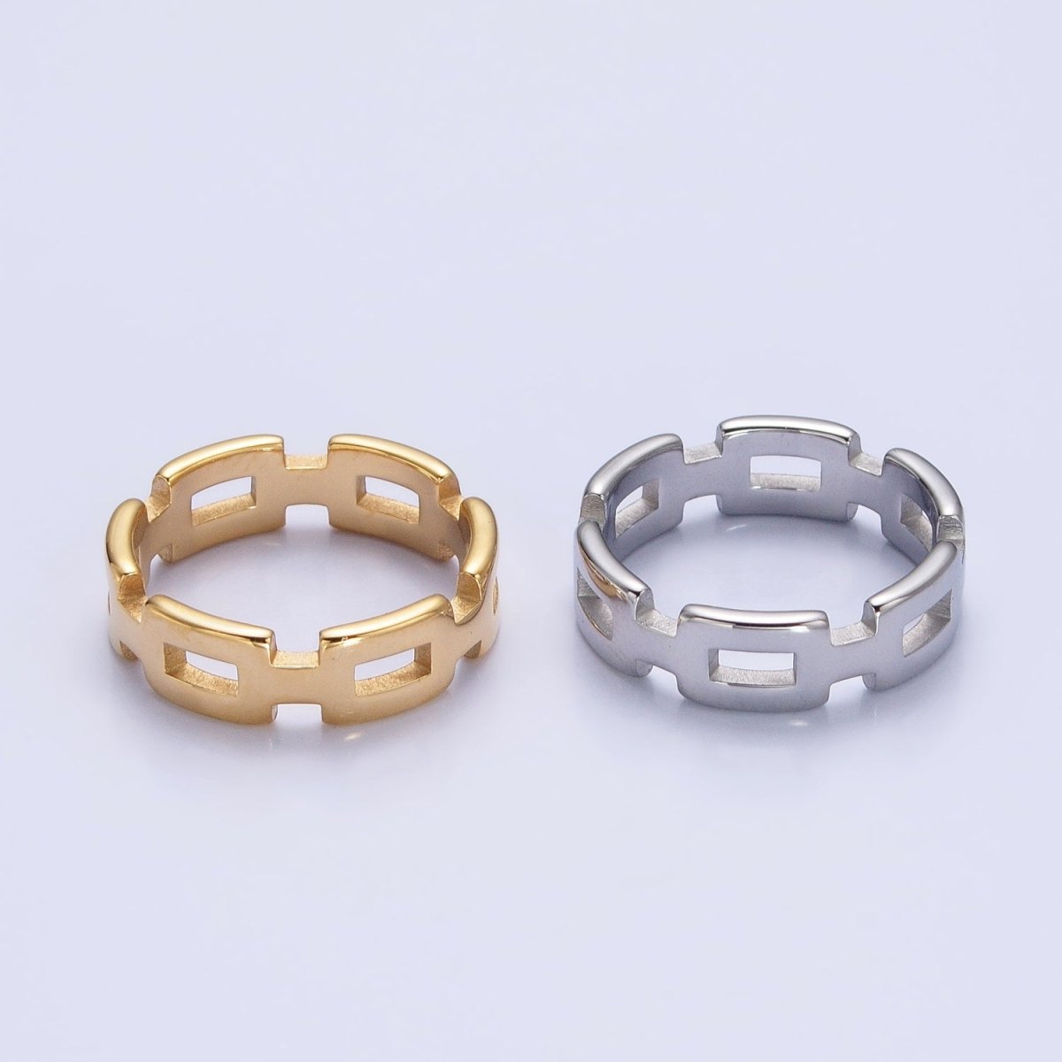 Stainless Steel Boxy Cable Chain Link Ring in Gold & Silver | O-1657~O-1664 - DLUXCA