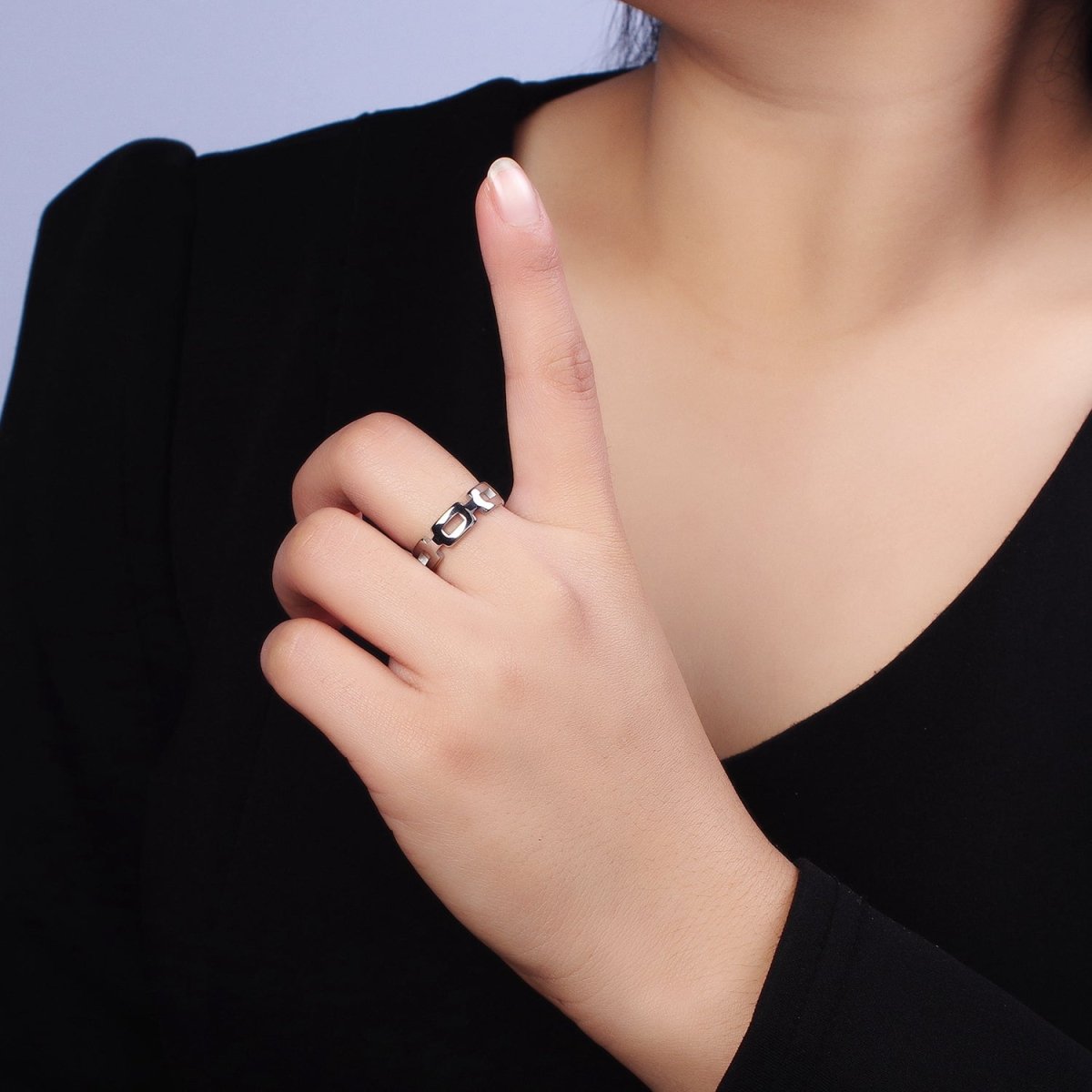 Stainless Steel Boxy Cable Chain Link Ring in Gold & Silver | O-1657~O-1664 - DLUXCA