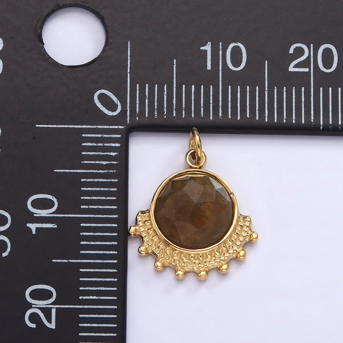 Stainless Steel Brown Labradorite Round Dotted Outline Artisan Charm in Gold & Silver | P1306 P1307 - DLUXCA