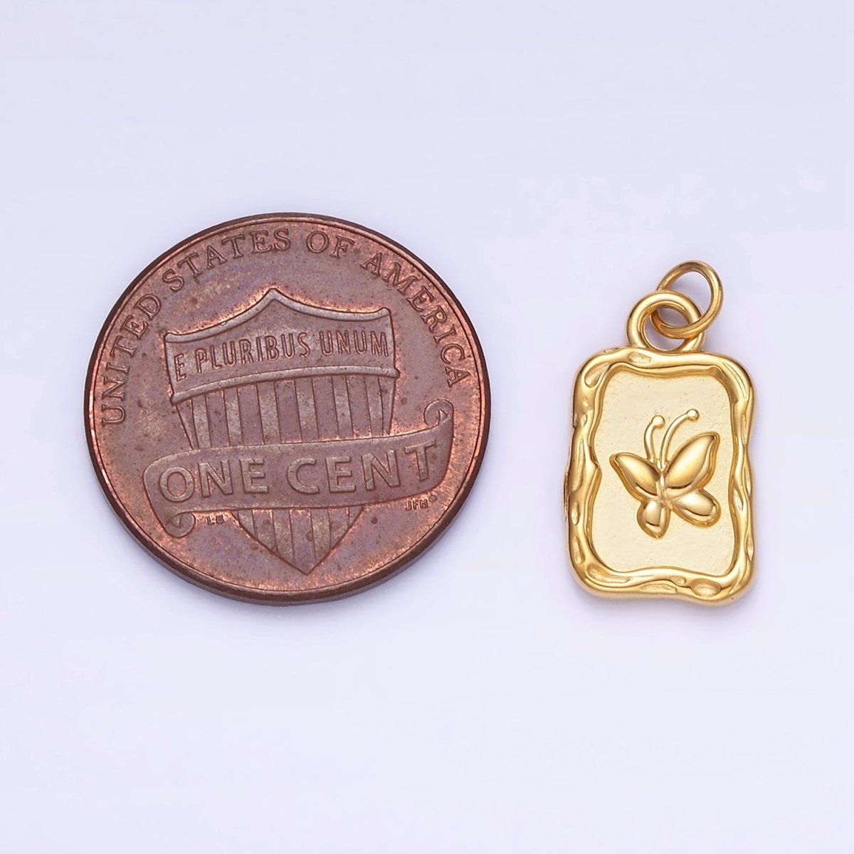 Stainless Steel Butterfly "Beauty" Script Rectangular Stamped Charm | P964 - DLUXCA