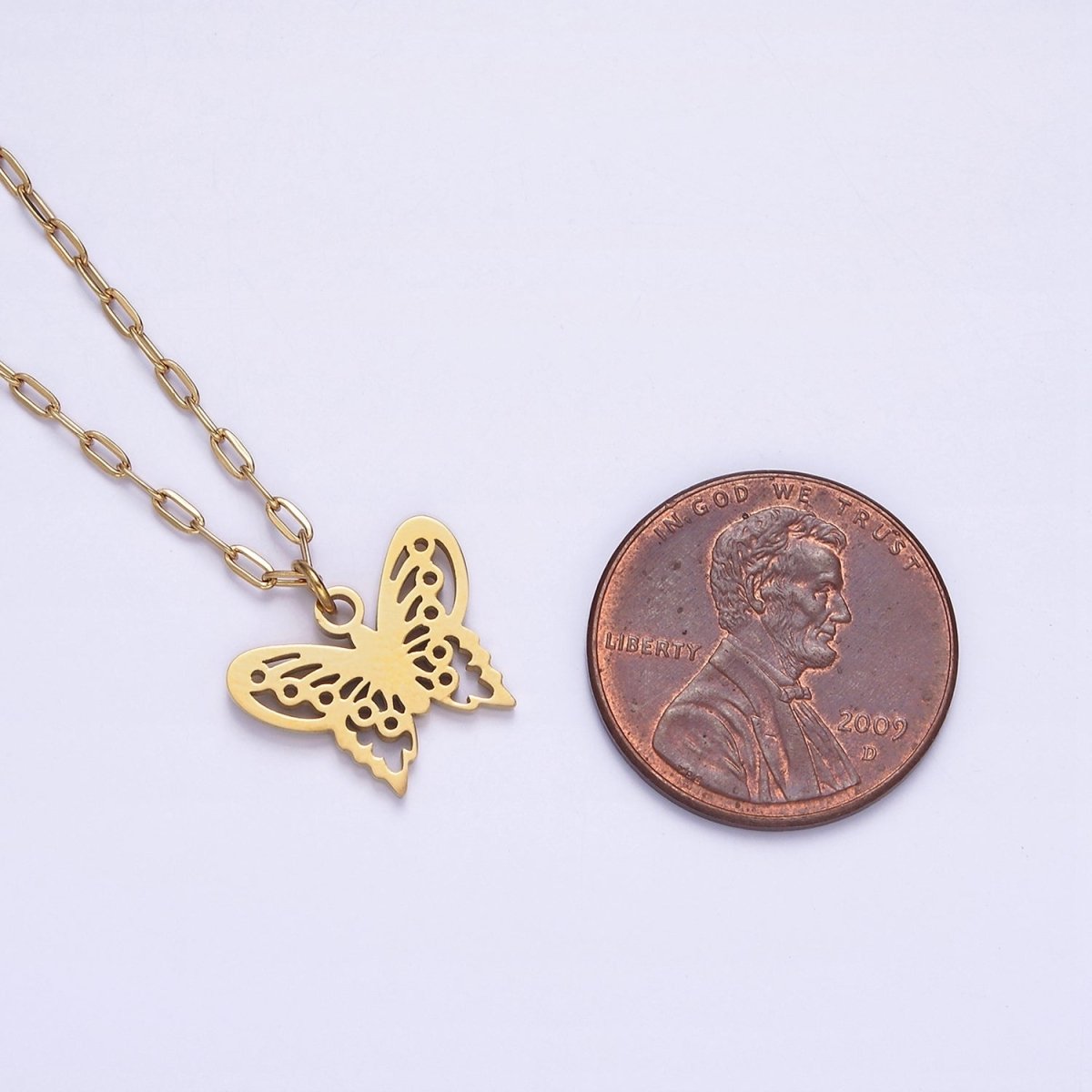 Stainless Steel Butterfly Open Wings Charm 17 Inch Paperclip Chain Necklace | WA-2080 Clearance Pricing - DLUXCA