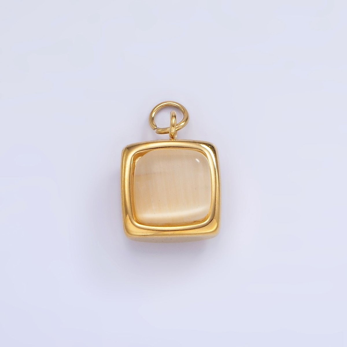 Stainless Steel Cat's Eye Gemstone Square Bezel Charm | P978 - DLUXCA