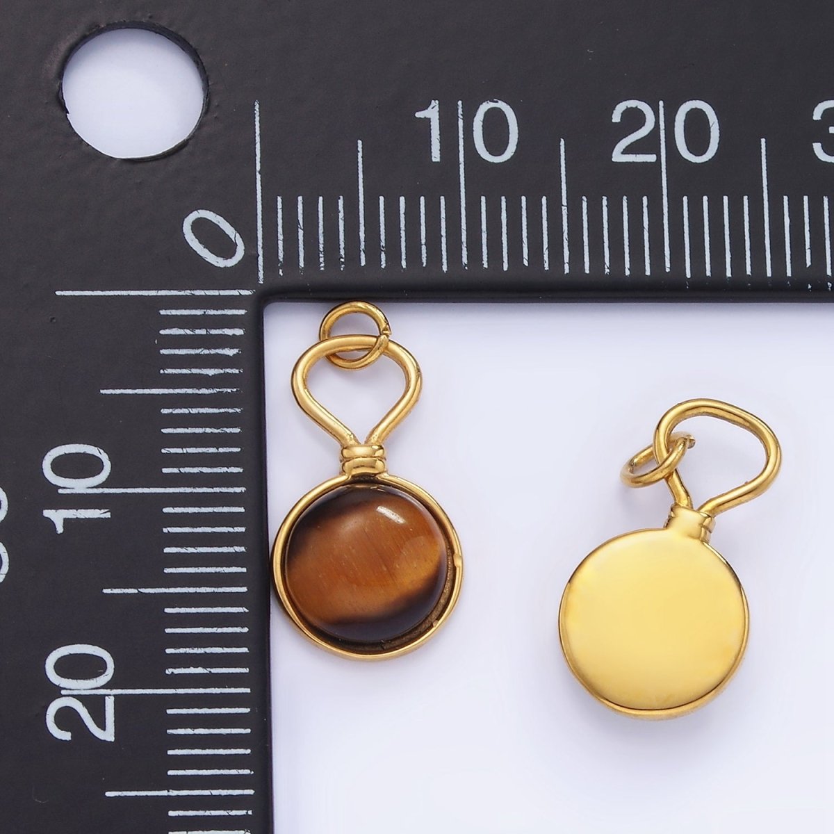 Stainless Steel Cat's Eye, Tiger Eye Gemstone Drop Charm | P977 - DLUXCA