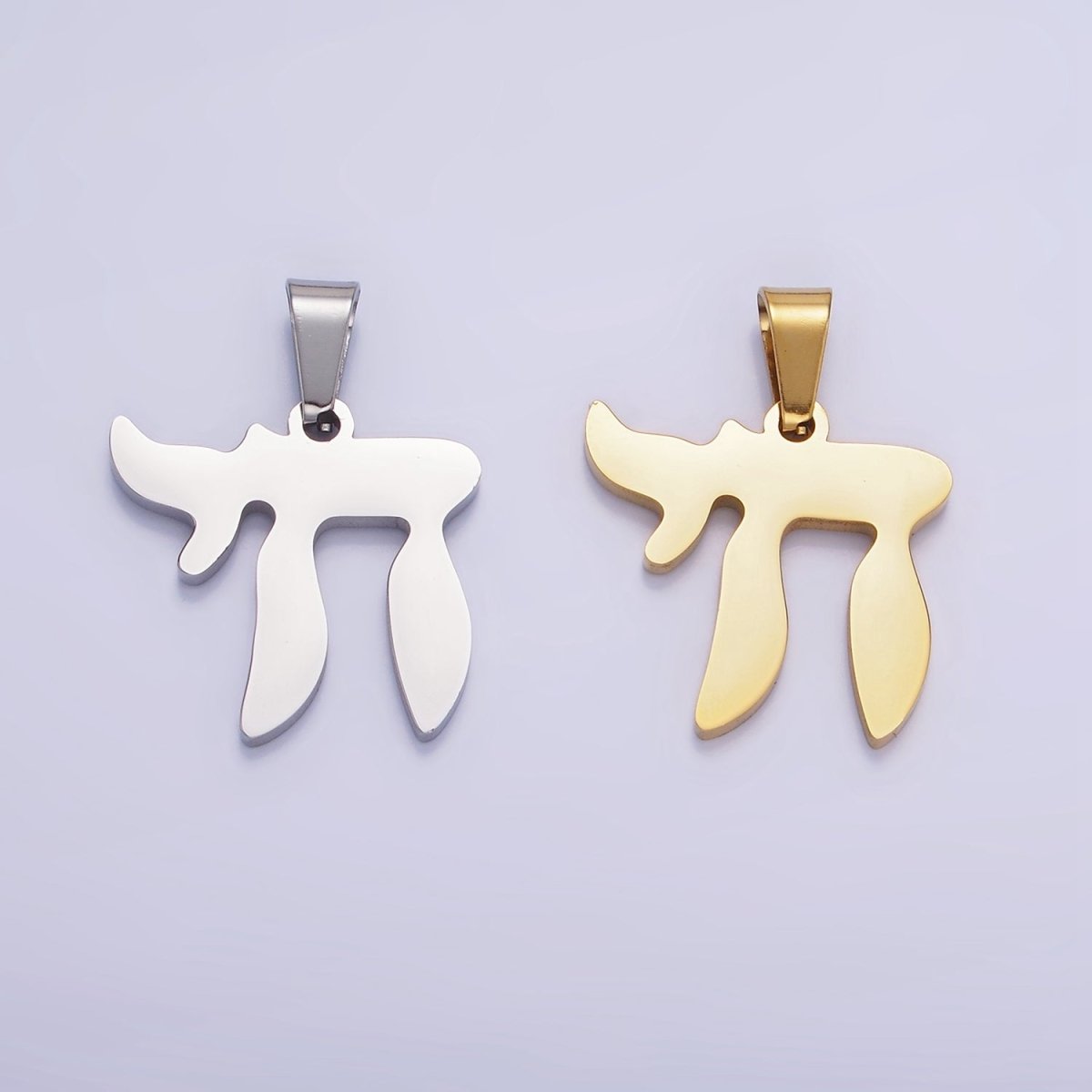 Stainless Steel "Chai" Hebrew Script Jewish Pendant in Gold & Silver | P1419 - DLUXCA