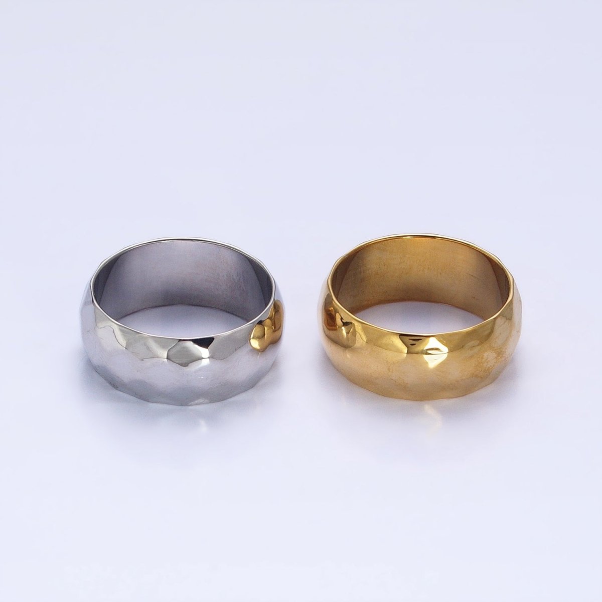 Stainless Steel Chunky Hammered Minimalist Band Ring in Gold & Silver | O-1649~O-1656 - DLUXCA