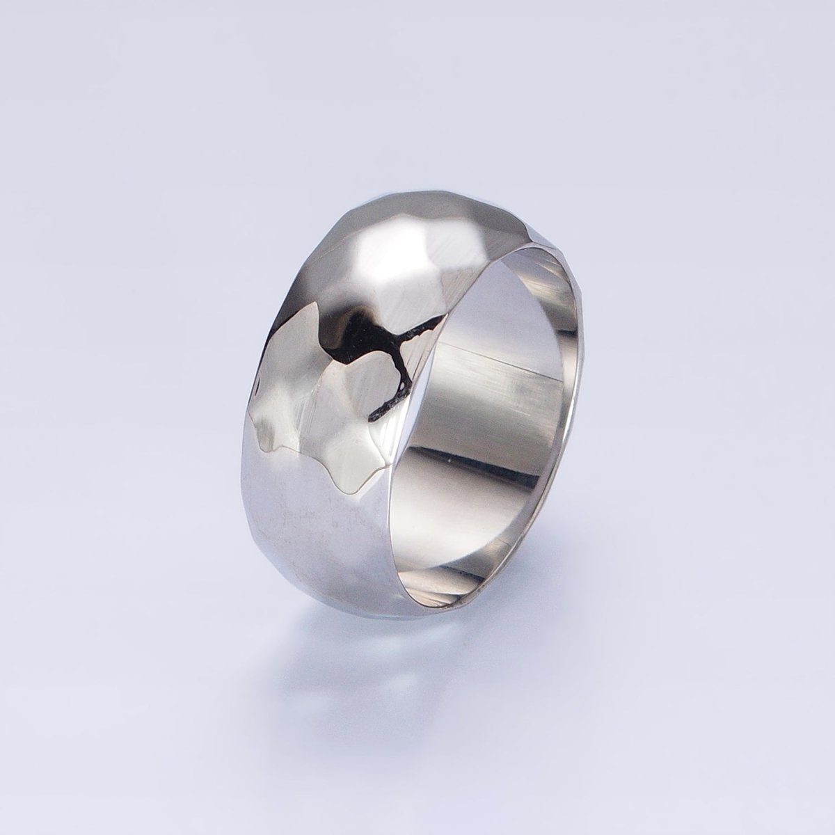 Stainless Steel Chunky Hammered Minimalist Band Ring in Gold & Silver | O-1649~O-1656 - DLUXCA