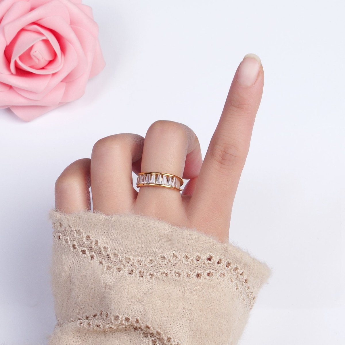 Stainless Steel Clear Baguette Double Band Ring in Gold & Silver | AA-1170~AA-1177 - DLUXCA