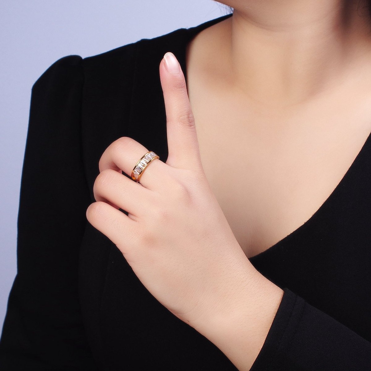 Stainless Steel Clear Baguette Double Band Ring in Gold & Silver | AA-1170~AA-1177 - DLUXCA