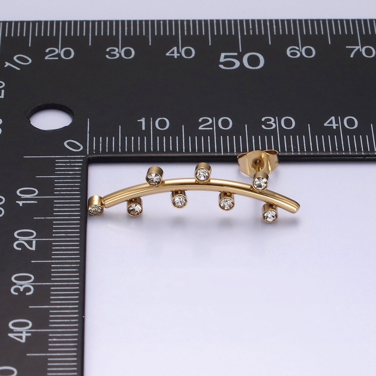 Stainless Steel Clear CZ Dotted Curved Band Stud Earrings in Gold & Silver | AE869 AE870 - DLUXCA