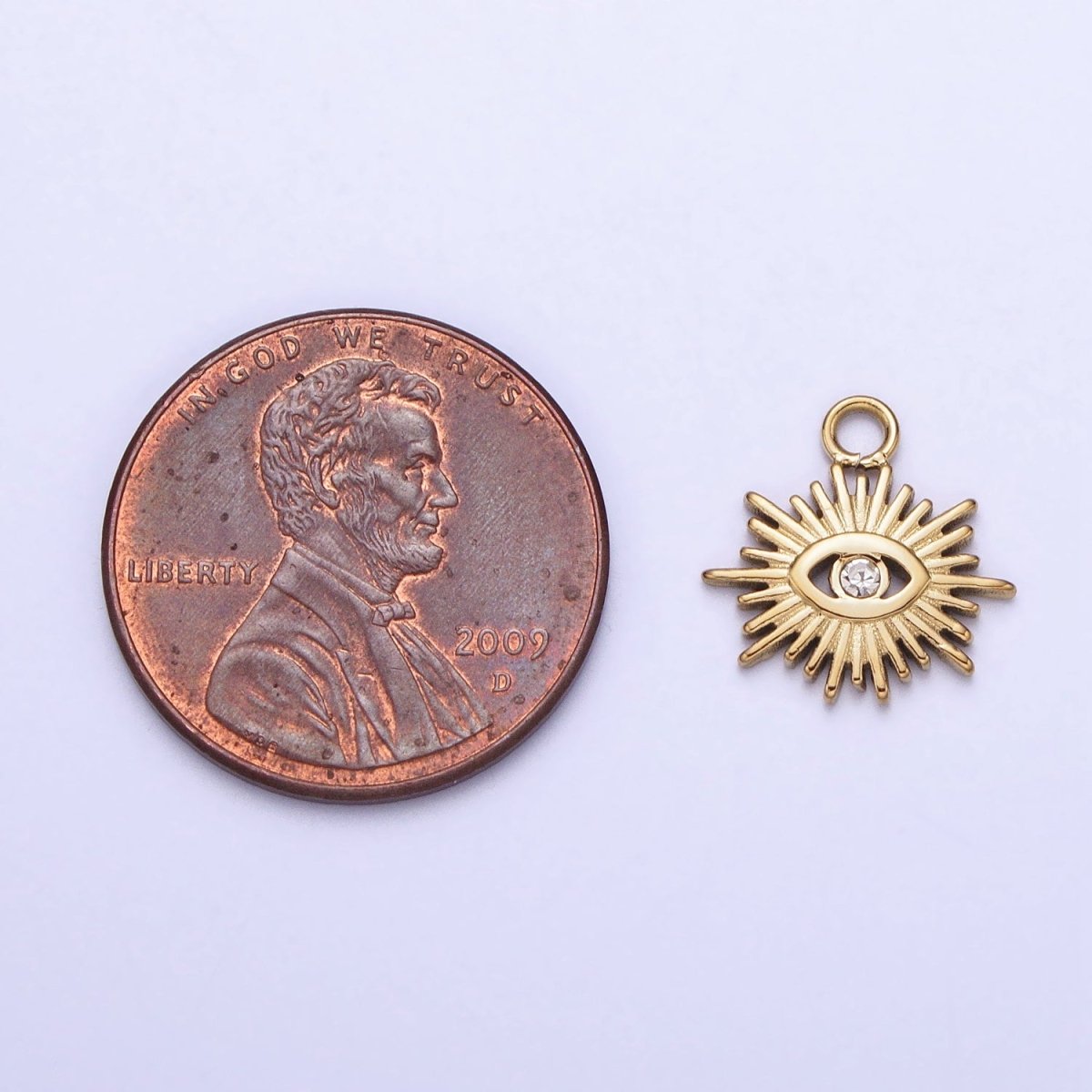 Stainless Steel Clear CZ Evil Eye Sunburst Protection Charm in Gold & Silver | P-888 - DLUXCA