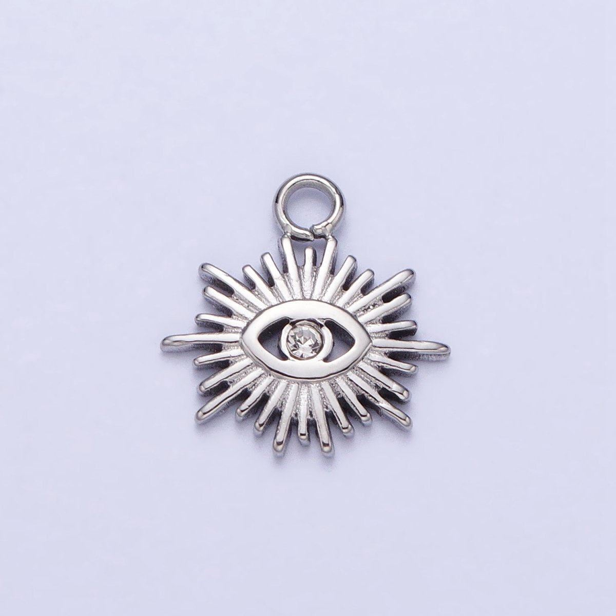 Stainless Steel Clear CZ Evil Eye Sunburst Protection Charm in Gold & Silver | P-888 - DLUXCA