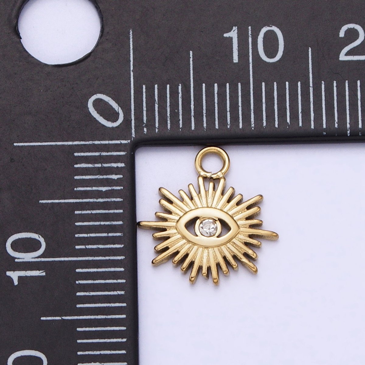 Stainless Steel Clear CZ Evil Eye Sunburst Protection Charm in Gold & Silver | P-888 - DLUXCA