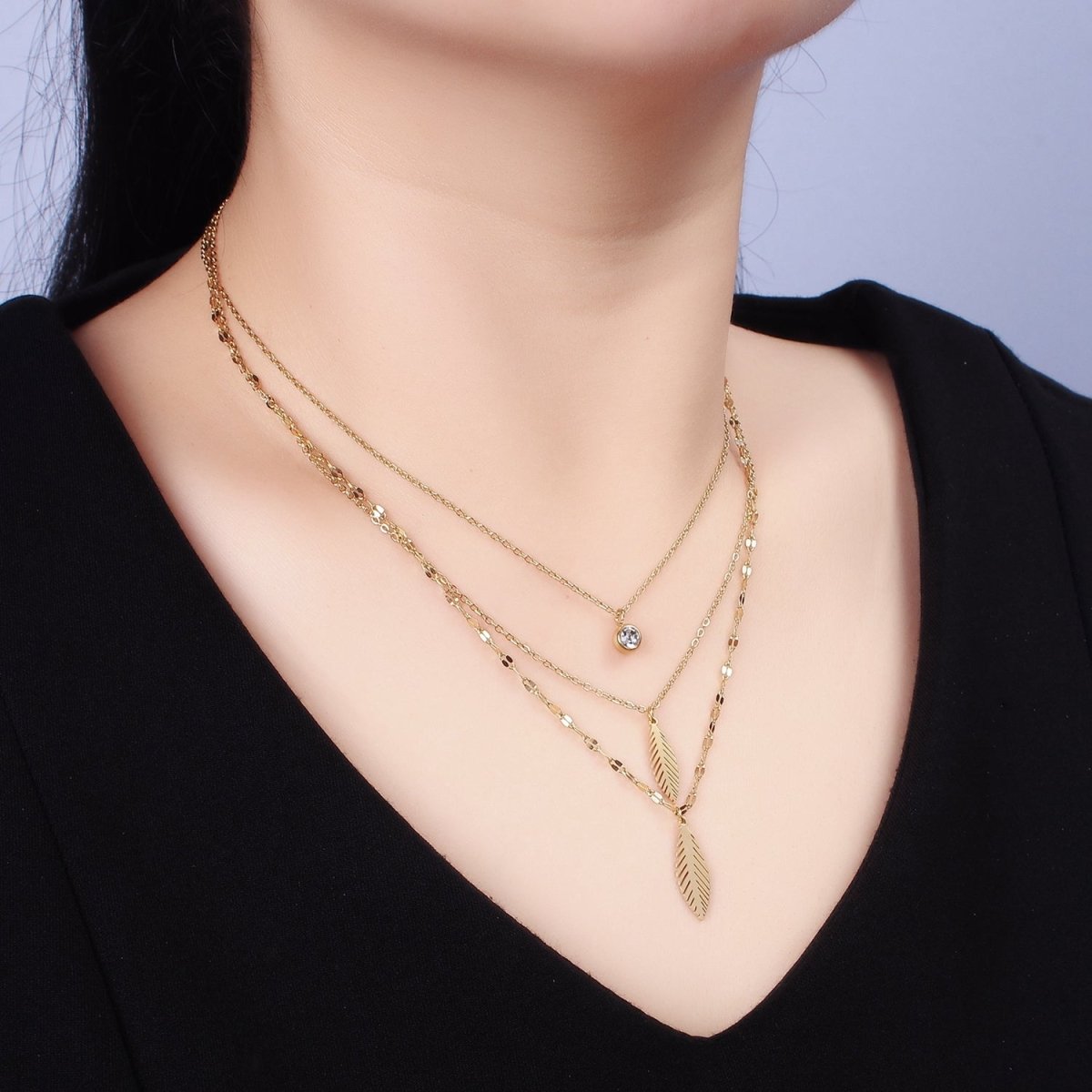 Stainless Steel Clear CZ Flower Cable Unique Double Layer Double Layer Stack Necklace | WA-2071 Clearance Pricing - DLUXCA