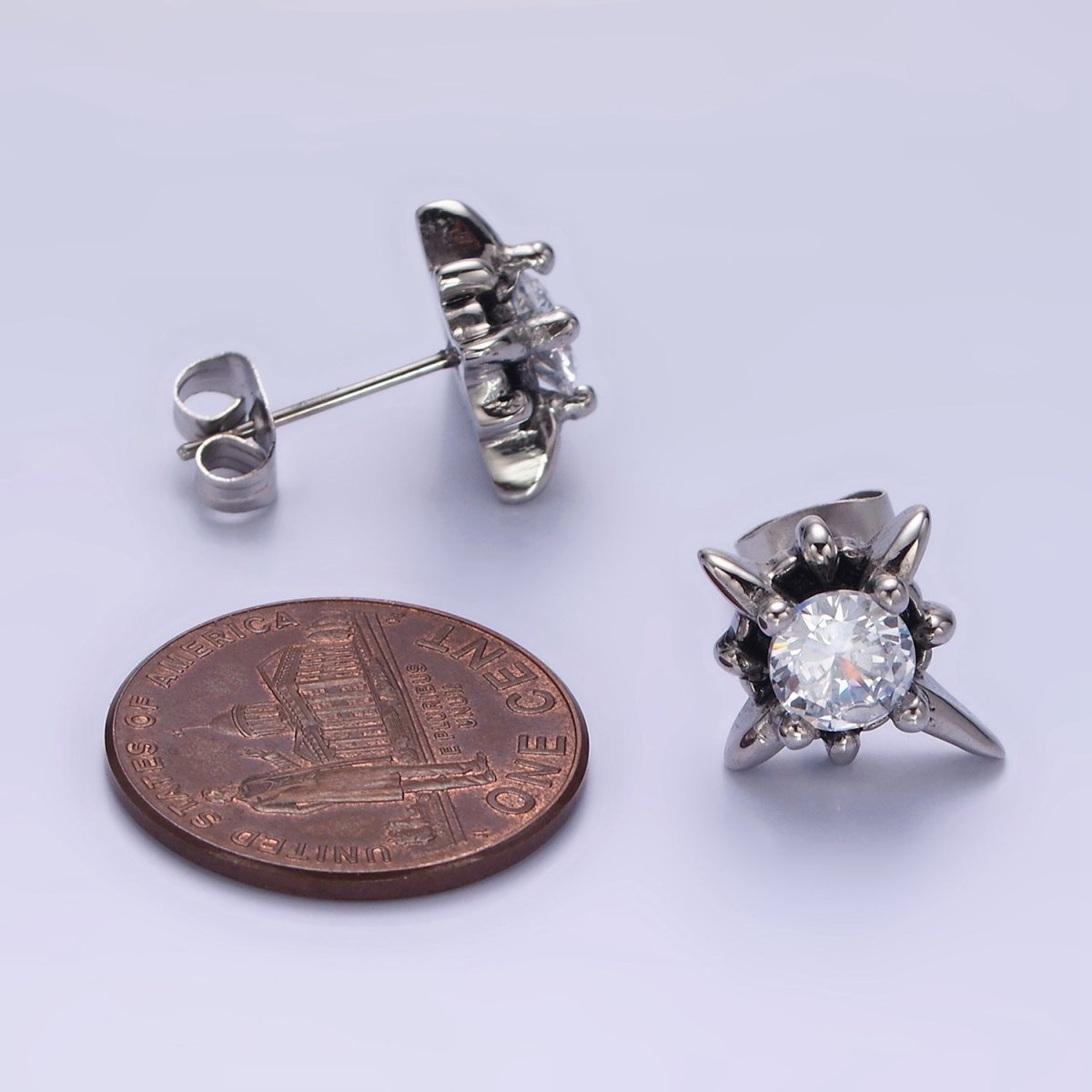 Stainless Steel Clear CZ North Star Stud Earrings | AB1142 - DLUXCA