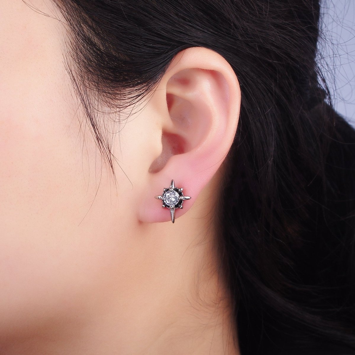 Stainless Steel Clear CZ North Star Stud Earrings | AB1142 - DLUXCA