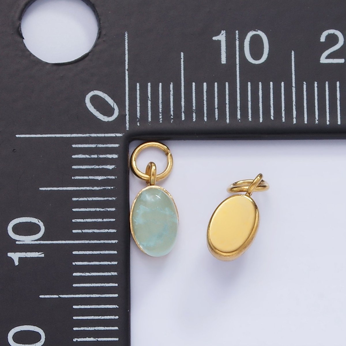 Stainless Steel Clear, Pink, Teal Agate Gemstone Oval Charm | P985 - DLUXCA