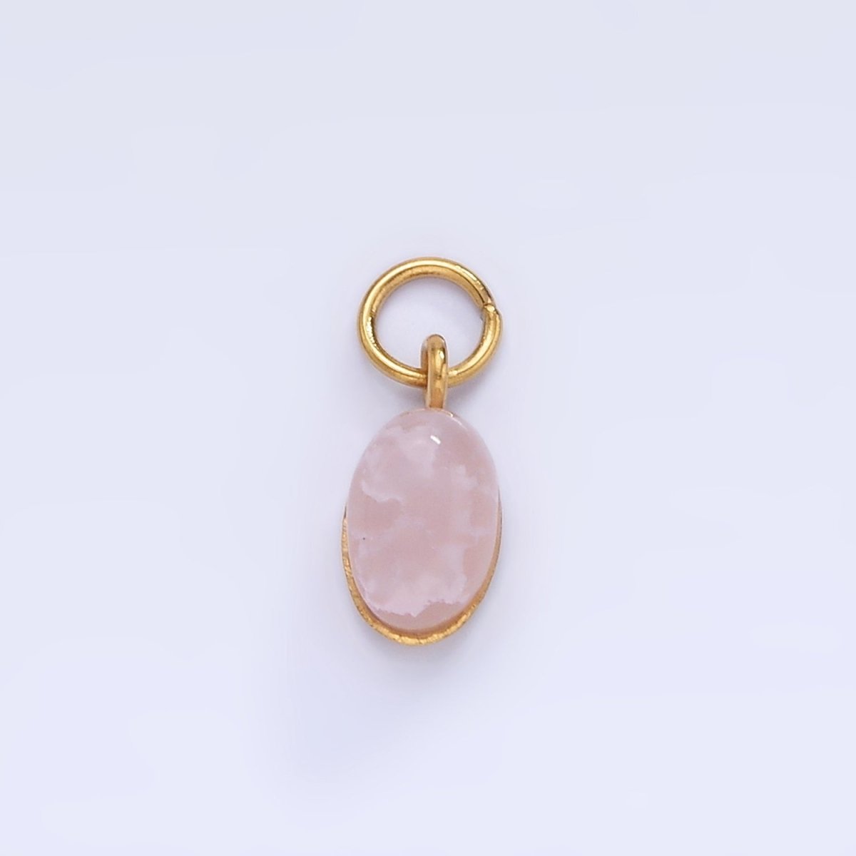 Stainless Steel Clear, Pink, Teal Agate Gemstone Oval Charm | P985 - DLUXCA