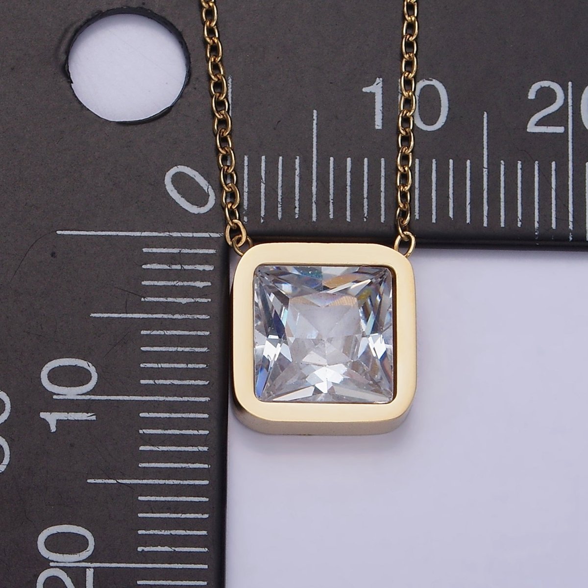 Stainless Steel Clear Square CZ 17 Inch Cable Chain Necklace | WA-2084 Clearance Pricing - DLUXCA