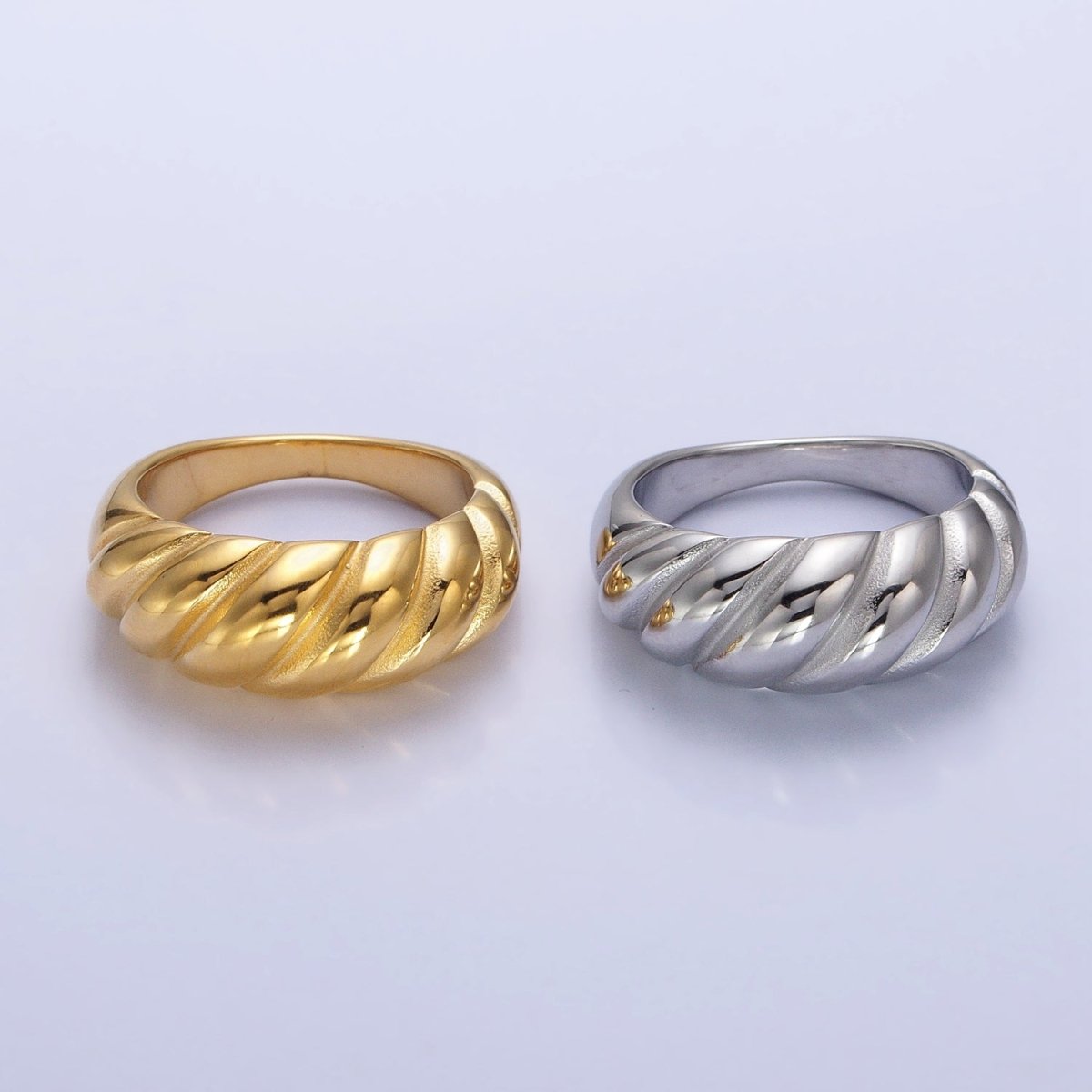 Stainless Steel Croissant Dome Twist Ring in Gold & Silver | O-1633~O-1640 - DLUXCA