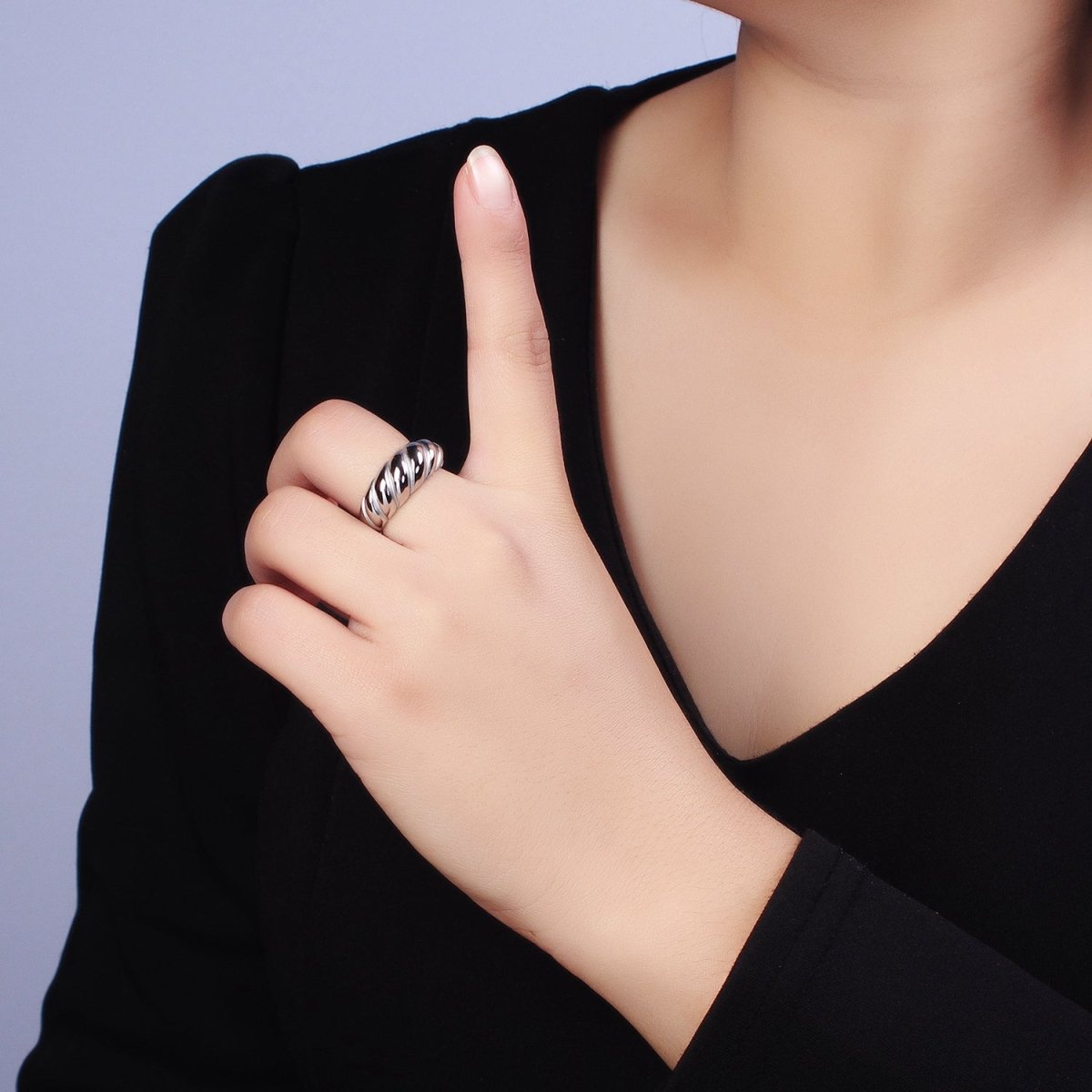 Stainless Steel Croissant Dome Twist Ring in Gold & Silver | O-1633~O-1640 - DLUXCA