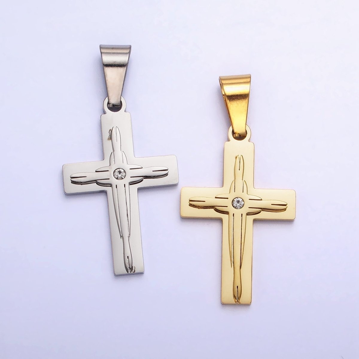 Stainless Steel Cross Pendant in Gold Silver for Unisex Statement Religious Jewelry Making | P-1117 - DLUXCA