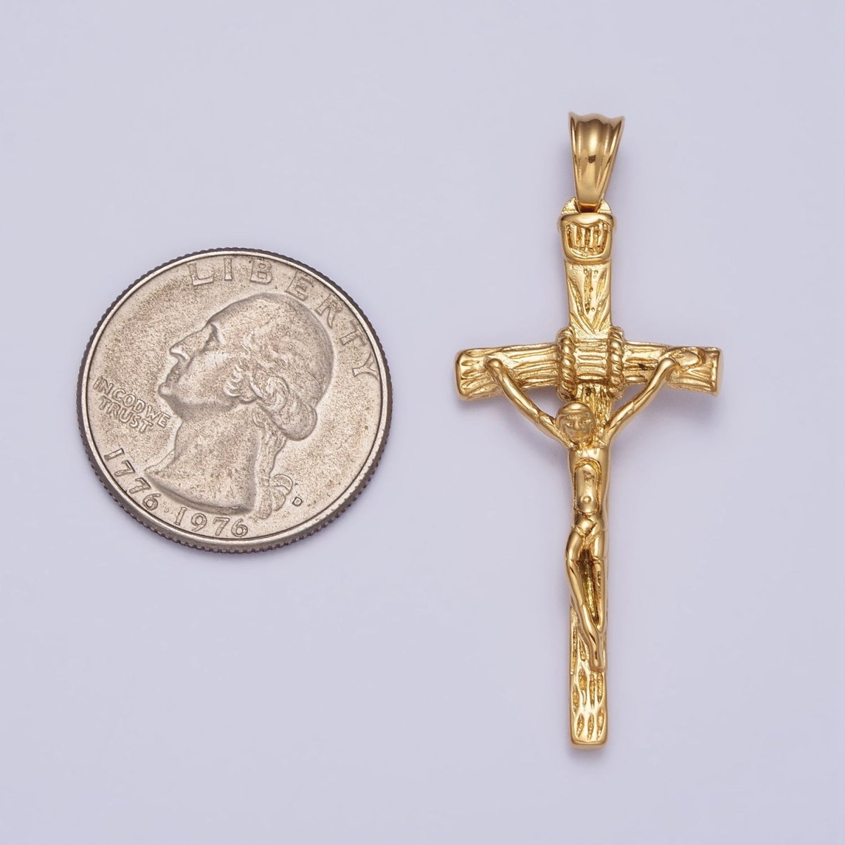 Stainless Steel Crucifix Cross Wood Textured Pendant in Silver & Gold P-1145 - DLUXCA